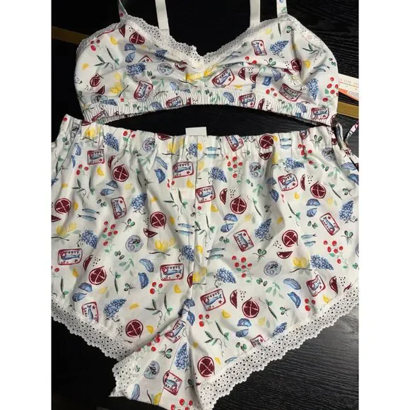 Closie 2 Pc Pajama Set XL NWT Cotton Shorts & Bra w/adjustable Straps - Picture 2 of 6